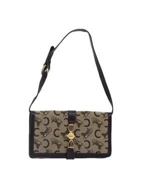Authentic CELINE C Saluki Shoulder Bag Canvas Beige